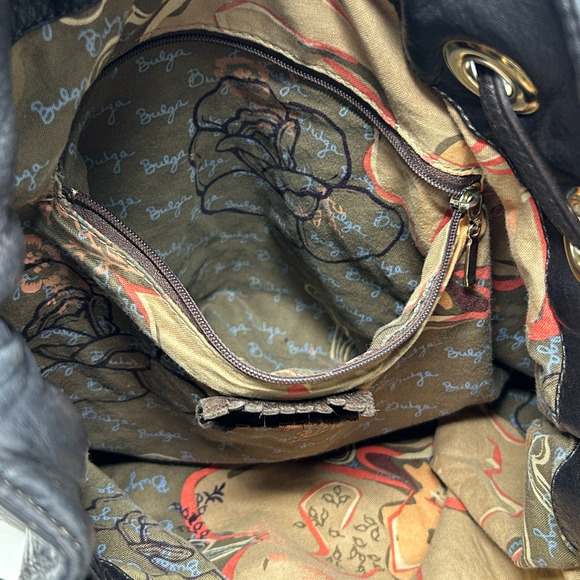 Bulga Brown Leather Studded Bucket Hobo Shoulder Bag Tassel Fringe Boho Hippie - Picture 15 of 16